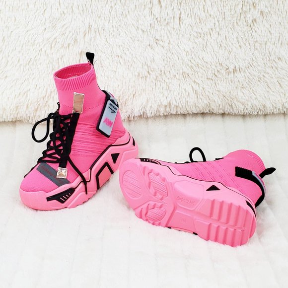 Wang Damson Pink Pull On Platform Sneaker Boots 4" Hidden Wedge RESTOCKED - Picture 7 of 13